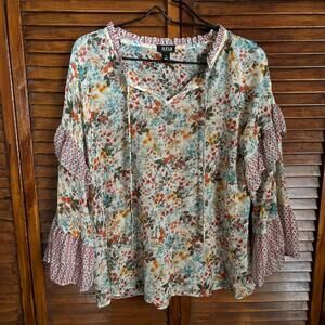 a.n.a Women's Sheer Top - Colorful Floral 3/4 Blouse  - Size Medium 10-12